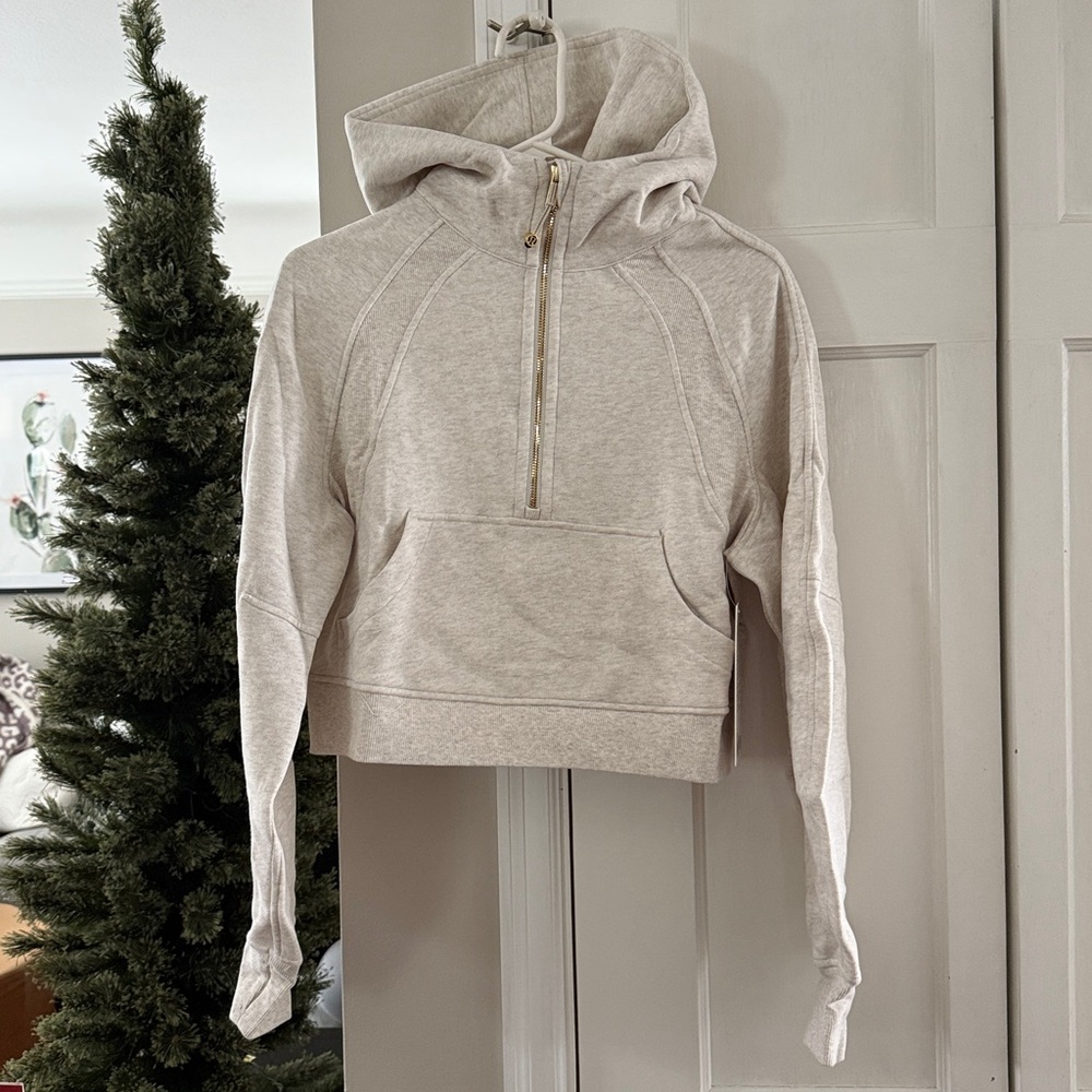 NWT LULULEMON SCUBA OVERSIZED HALF-ZIP HOODIE Heathered Bone White / Gold XS/S